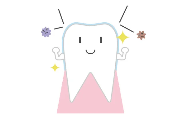 Bakterileri Flor Uygulayarak Yok Eden Sağlıklı Bir Diş Tasviri — Stok Vektör