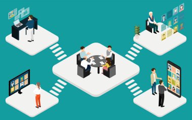 İnternet 'te insanları birbirine bağlayan görüntü Isometric