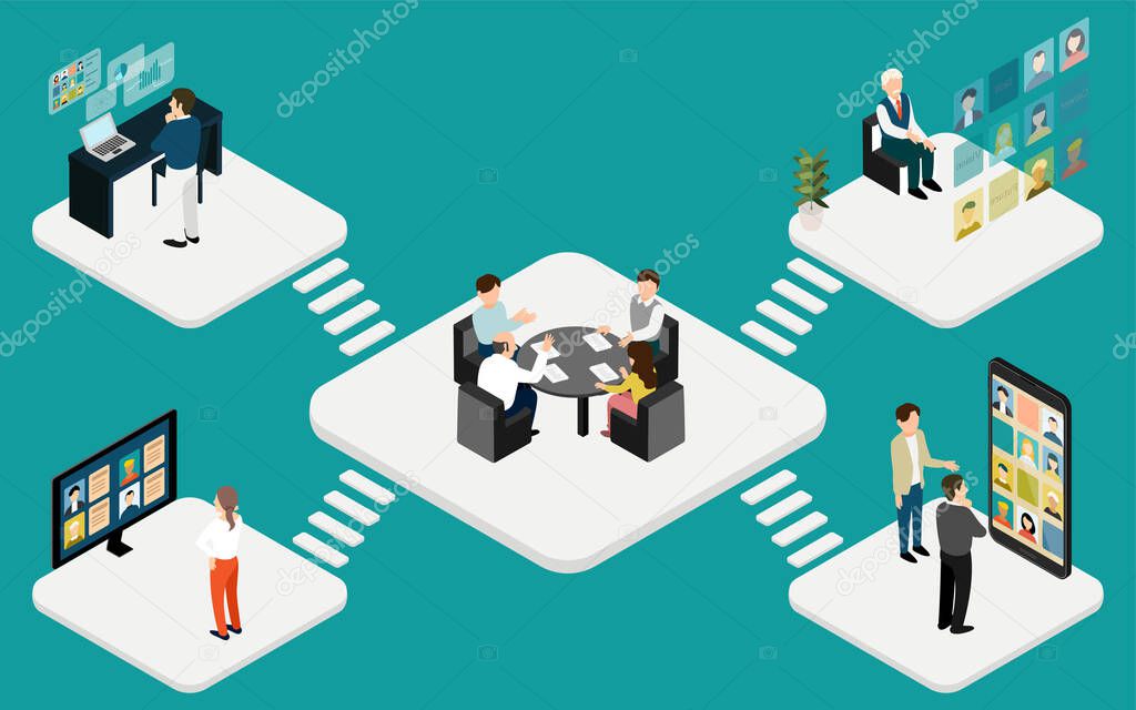 Image of connecting people on the Internet Isometric
