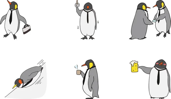 Zestaw Ilustracyjny Pingwina Antropomorficznego — Wektor stockowy
