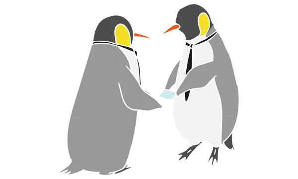 Иллюстрация Антропоморфного Пингвинского Офисного Работника Обменивающегося Визитками — стоковый вектор