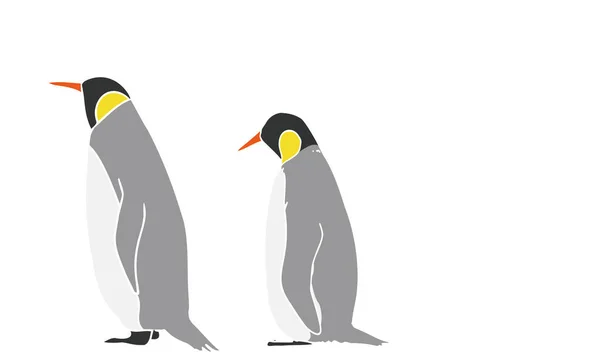 Illustration Kejsare Pingviner Huvudlinjen Vit — Stock vektor
