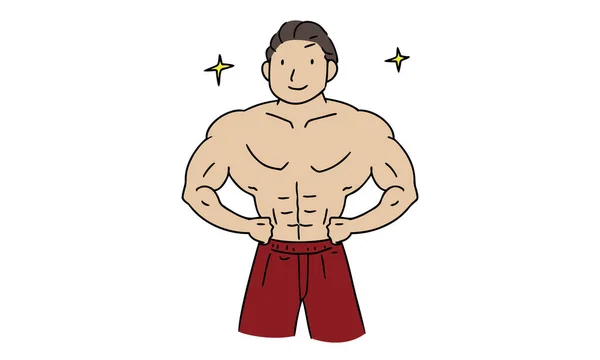 Illustration Manlig Kroppsbyggare Som Låtsas Vara Byggare — Stock vektor