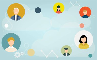 Bulut sistemini kullanan insanlarla bağlantı kuran resim çizimleri