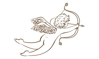 Bir aşk tanrısının beyaz çerçeveli antika bir oku vuruşunun tasviri 