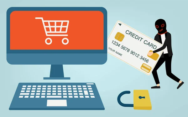 Afbeelding Illustratie Van Een Hacker Stelen Van Credit Card Informatie — Stockvector