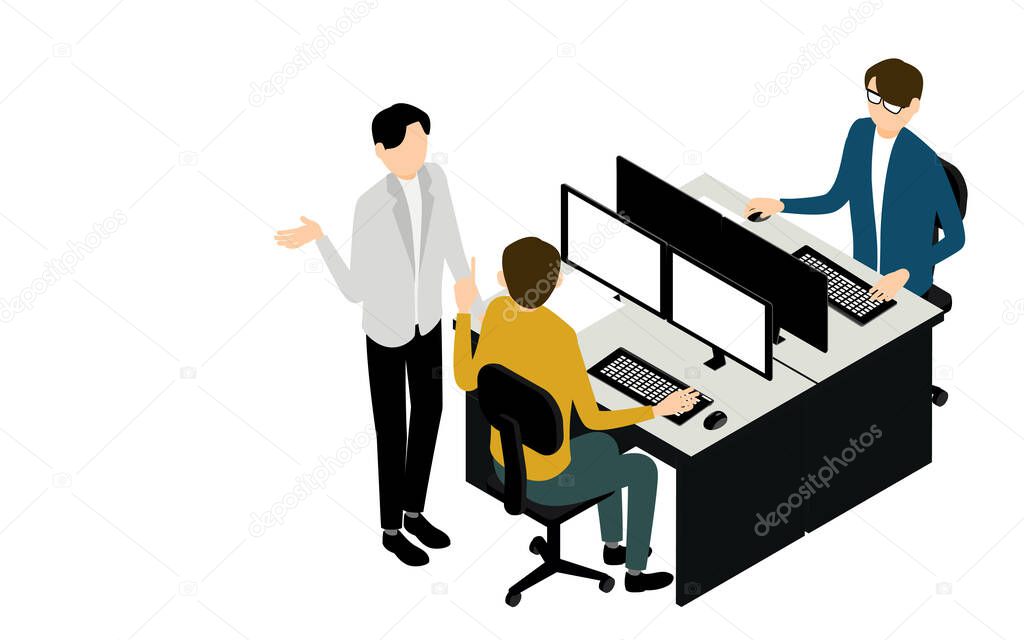People who communicate in the office isometric