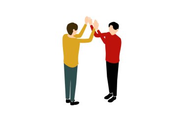 İki adam beşlik çakıyor, izometrik.