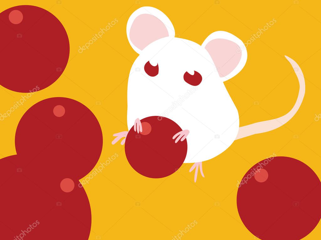 Illustration of a mouse with red southern fruits