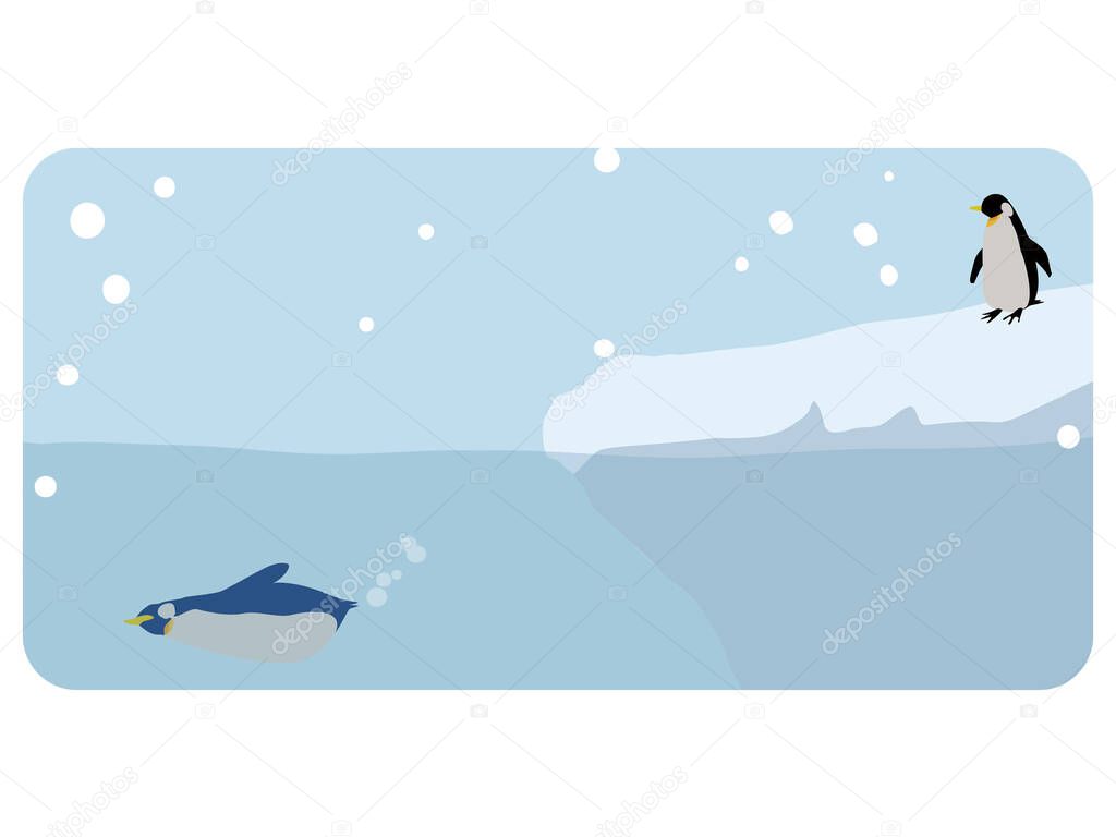 Illustration of Icebergs and penguins