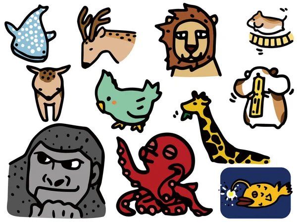 Set Seni Garis Hewan Yang Lucu Stok Vektor