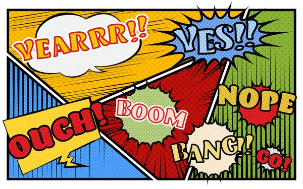 Ilustrační Materiál Americký Komiksový Styl Pop Balónky Pozadí Dělených Teček — Stockový vektor
