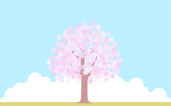 Cerezo Plena Floración Cielo Azul Fondo Nubes Material Ilustración — Vector de stock