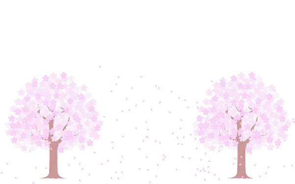 Körsbärsträd Full Blom Och Snöstorm Illustrationsmaterial — Stock vektor
