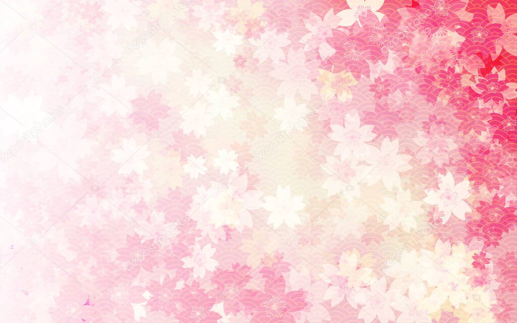 Spring background material, cherry blossom gradation background, Japanese pattern (Qinghai wave) included
