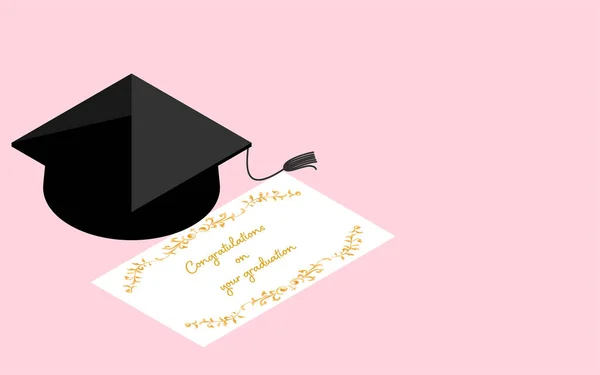 毕业典礼图像 贺信和礼帽 等距测量 — 图库矢量图片