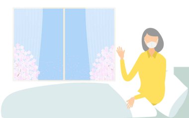 Yataktan kalkan hasta kadın.