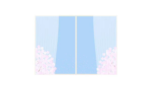 Fleurs Cerisier Pleine Floraison Par Fenêtre — Image vectorielle