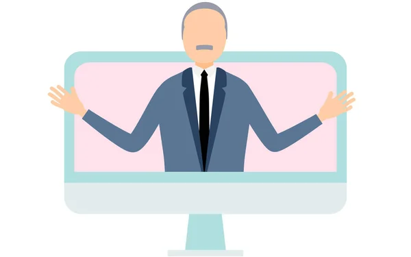 Boss Who Leans Out Monitor Spreads His Hands Royalty Free Stock Illustrations
