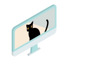 Isometric, çevrimiçi bir toplantıda bir kedinin resmi.