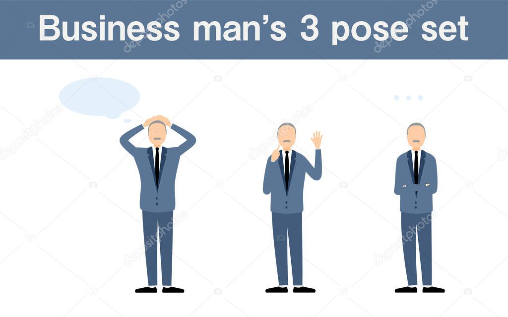 Senior businessman in a suit, 3 pose set