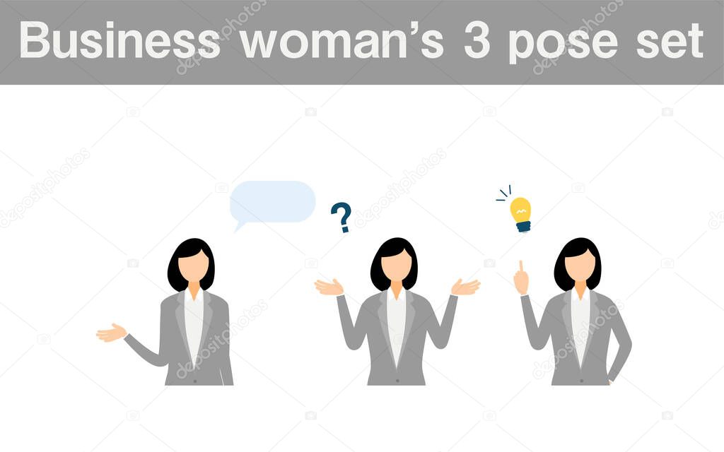 Business woman in suit, 3 pose set