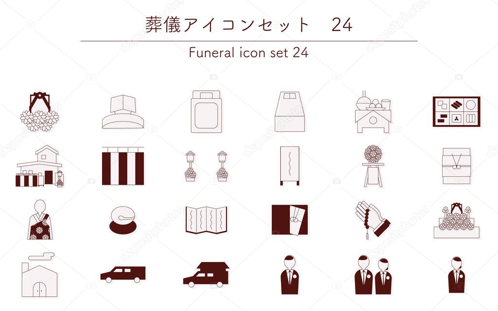 Thin line Buddhist funeral icon set, 24