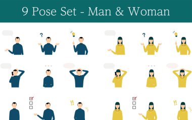 Asyalı erkekler ve kadınlar resim seti