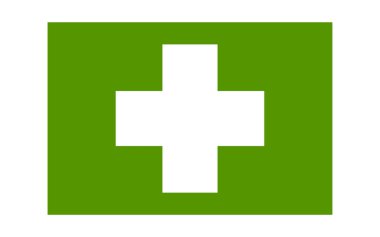 Hijyen kılavuz işareti, yeşil arka planda beyaz haç