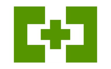 Güvenlik ve sağlık işareti, yeşil arka planda beyaz haç ve yeşil haç