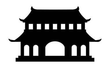 Budist tapınağı siyah beyaz siluet çizimi