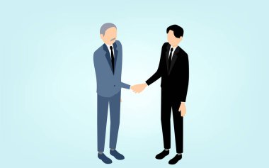 İş adamları el sıkışıyor, iş sahnelerinin görüntüleri, izometrik