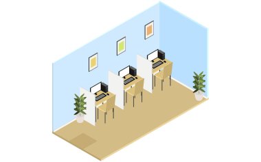 Bölümlü, izometrik kiralık ofis