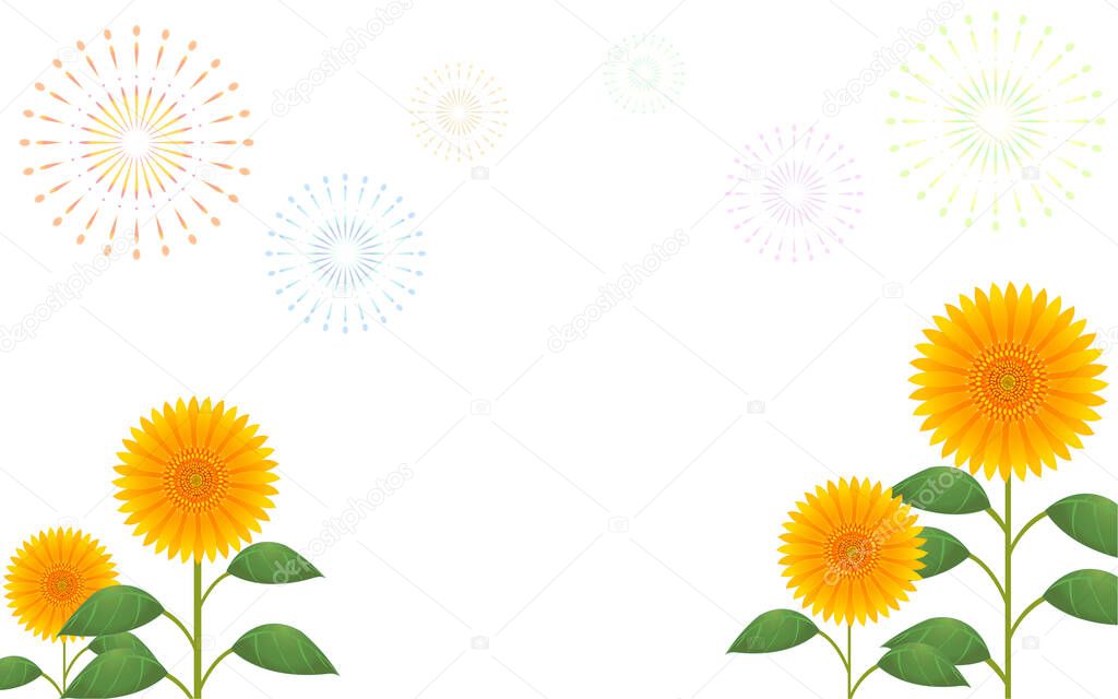 Sunflowers and fireworks on a white (transparent) background