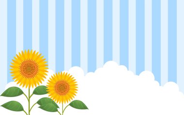Illustration with sunflower, entrance cloud and striped background clipart