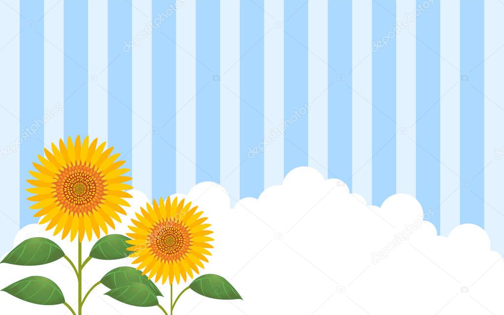 Illustration with sunflower, entrance cloud and striped background