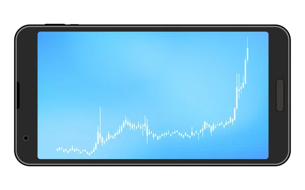 智能手机水平屏幕上显示的股票 外汇和虚拟货币的烛台图正呈上升趋势 — 图库矢量图片