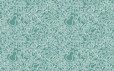 Kabak deseni ve arabesk deseninin kusursuz deseni, yeşil arkaplanda beyaz