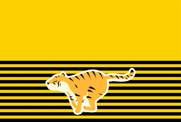 Neujahrskarte Eines Tigers Der Vor Einem Hintergrund Gelb Schwarzer Streifen — Stockvektor