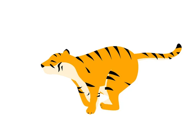 Simple Tiger Pose Illustration Running Kicking Ground — Stock Vector
