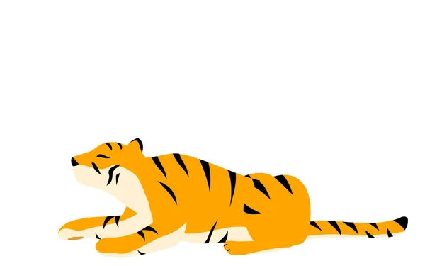 Simple Tigre Pose Ilustración Acostado Levantando Cara — Vector de stock