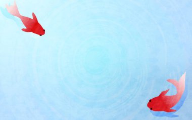 Japon balığı yaz malzemesi, su arması ve Qinghai dalgası solgun arka plan malzemesi