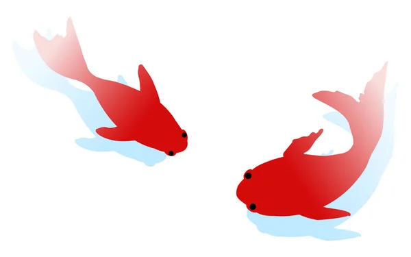 Dos Simples Peces Colores Nadando Con Sombras — Vector de stock