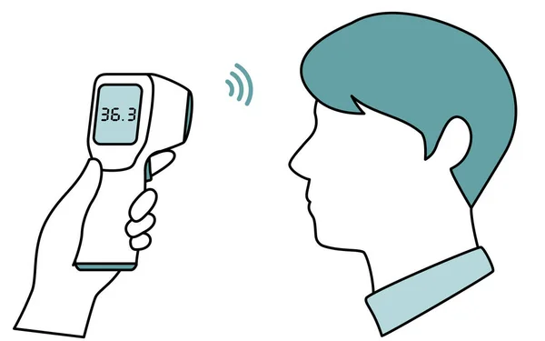 非接触温度計で体温を測定する男の画像 — ストックベクタ