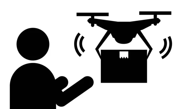 Simple Icon Drone Carrying Luggage Recipient Black White — Stock Vector