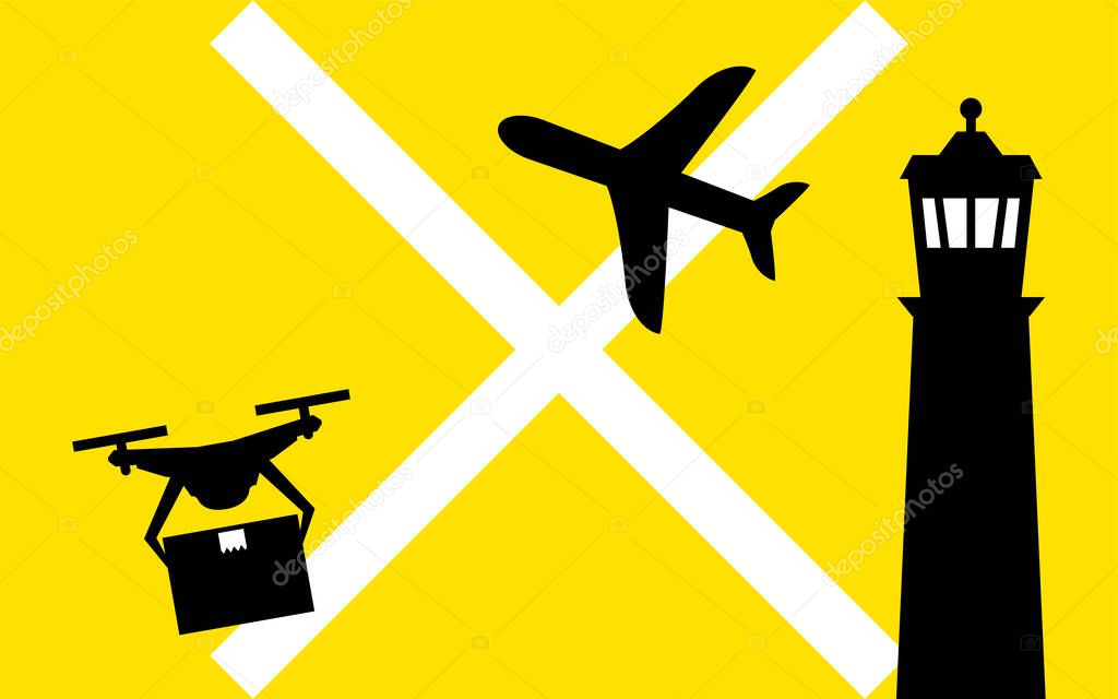 Simple icons showing drone regulations, flying in the airspace around airports, etc.