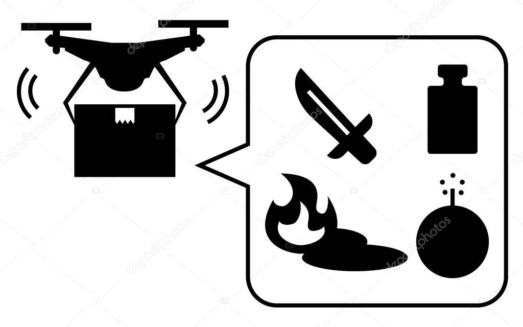 A simple icon indicating drone regulations and prohibition of dangerous goods transportation
