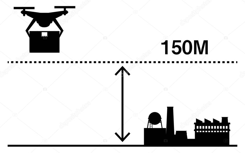 Drone legislation, a simple icon showing the maximum flight limit of 150 meters