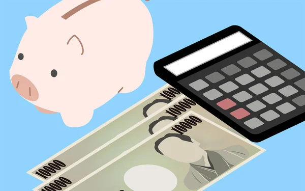 Educational Image Money Piggy Bank Calculator Cash Isometric — Stock Vector