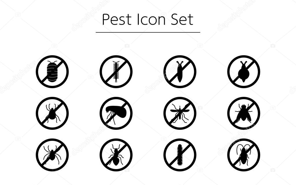 Simple pest control icon set, cockroaches, mites, mosquitoes, flies, spiders, etc.